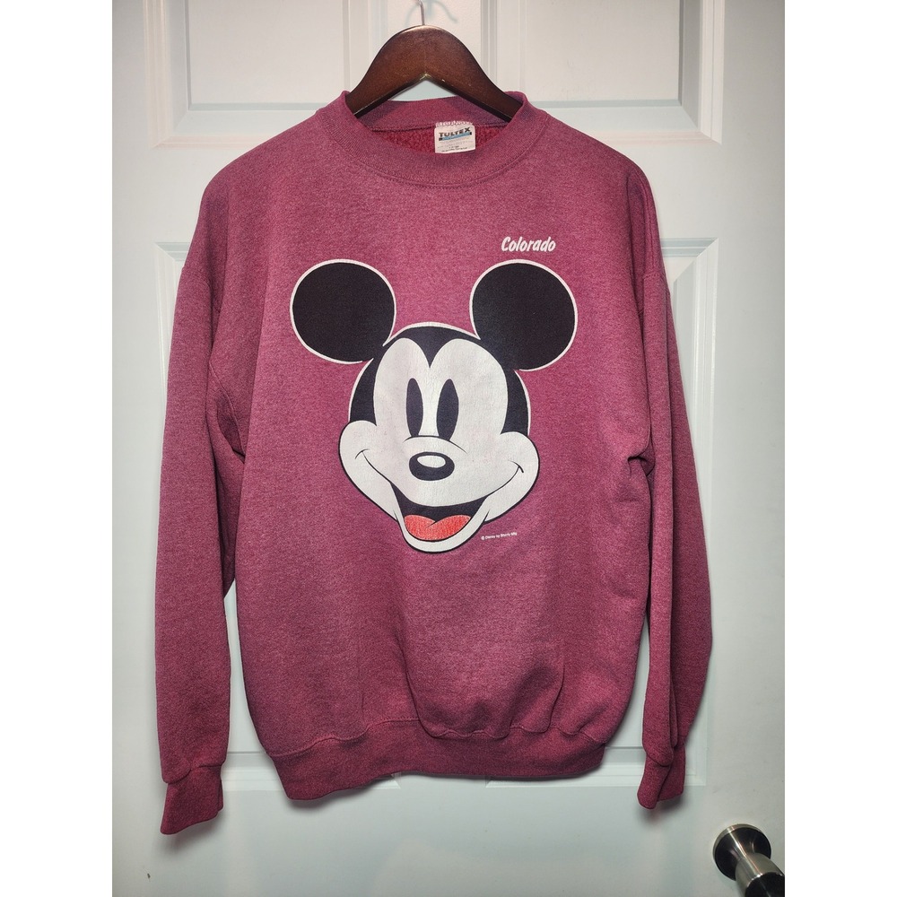 Vintage 90s Mickey Mouse Colorado Sweatshirt Tultex Made in USA Red Large